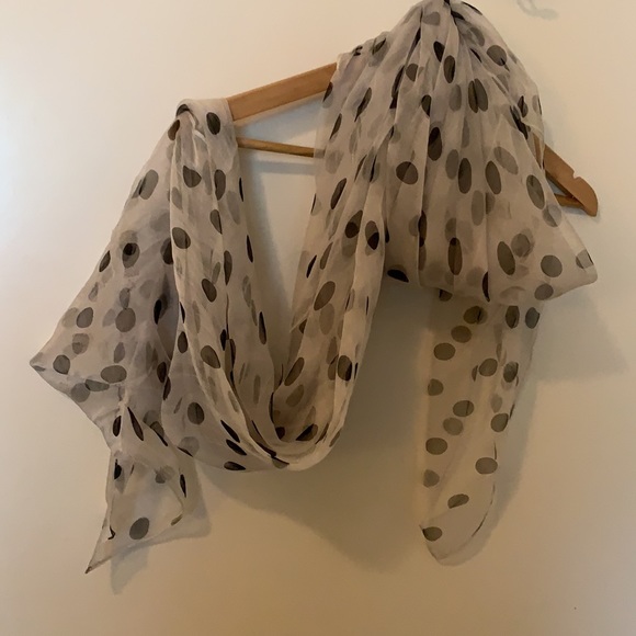 Black Polka Dot White Fine Silk Scarf - Picture 12 of 14